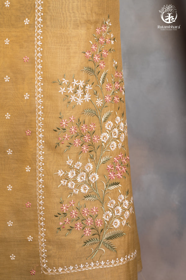 Sunlit Mustard Chanderi Cotton Silk Embroidered Suit Set-RUTAMBHARA-RUTAMBHARA