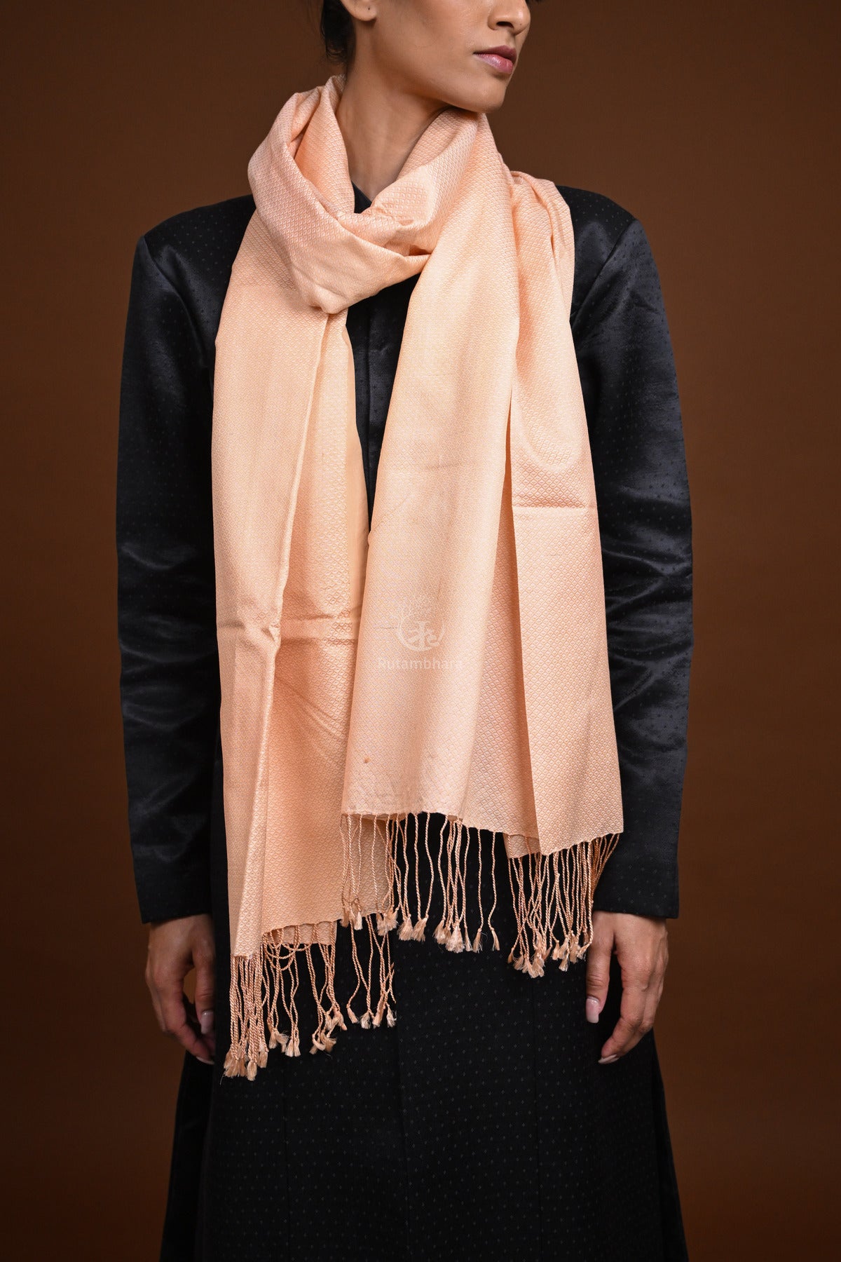 Eiraa - Handwoven Monochrome stole with broad plain border elegantly woven with silk and cotton yarns