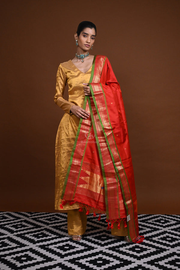 Handwoven Paithani Silk Dupatta-Rutambhara-RUTAMBHARA