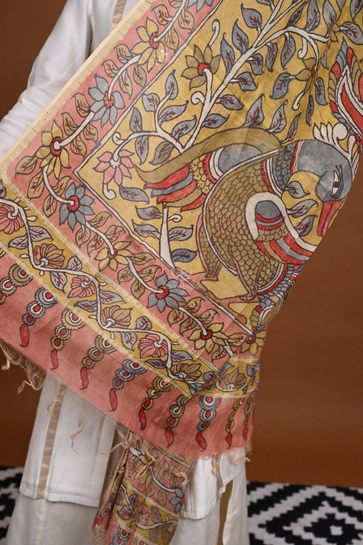 Hand Painted Pen Kalamkari Chanderi Dupatta