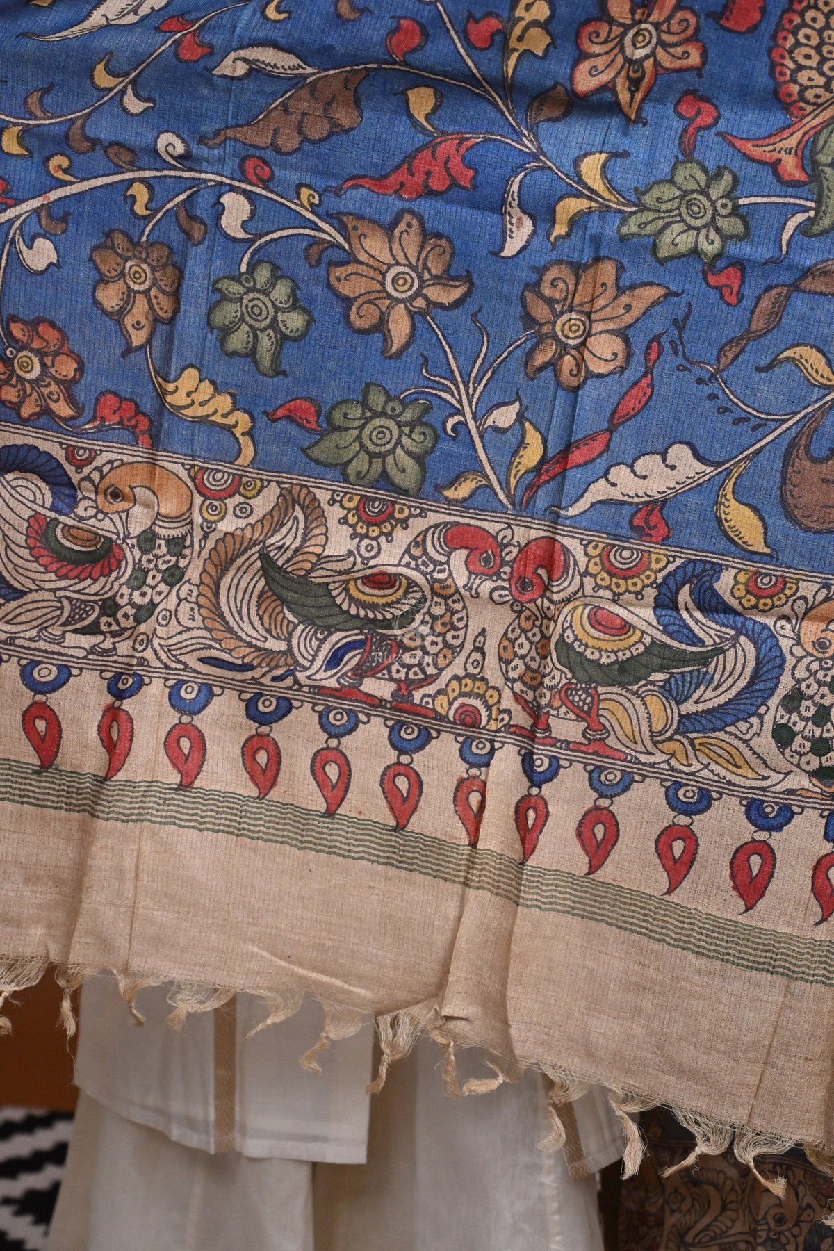 Hand Painted Pen Kalamkari Tussar Silk Dupatta