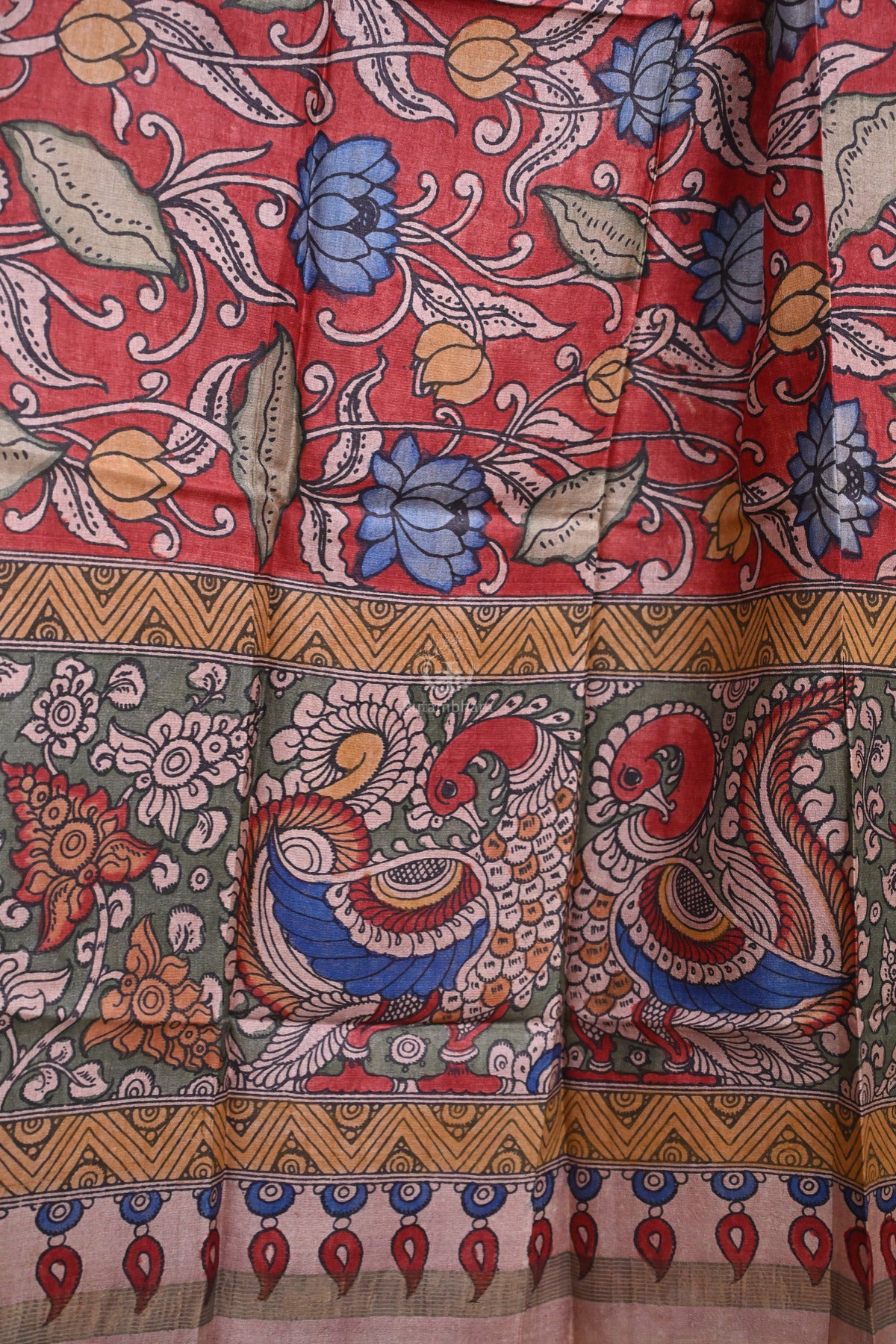 Hand Painted Pen Kalamkari Tussar Silk Dupatta