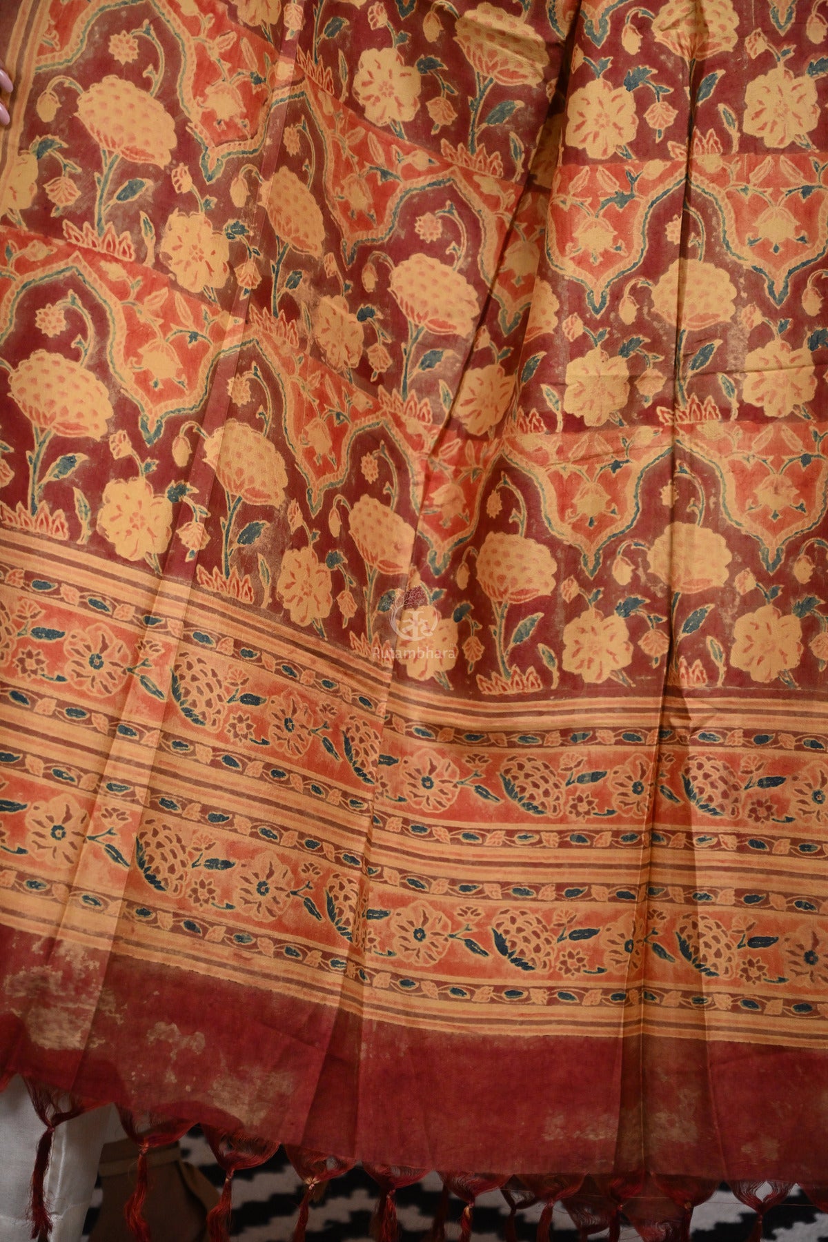 Vegetable Printed Natural Dye Silk Dupatta