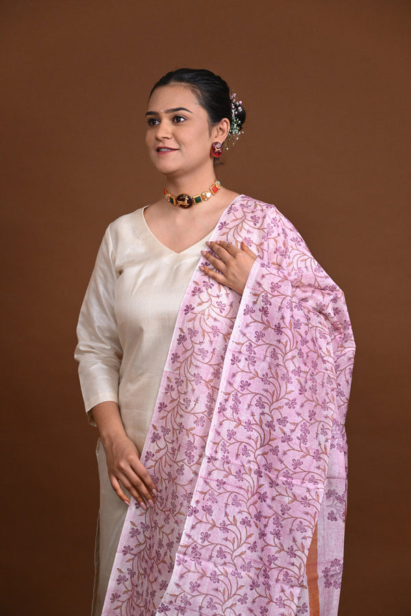 Hand Block Printed Chanderi Dupatta-Rutambhara-RUTAMBHARA