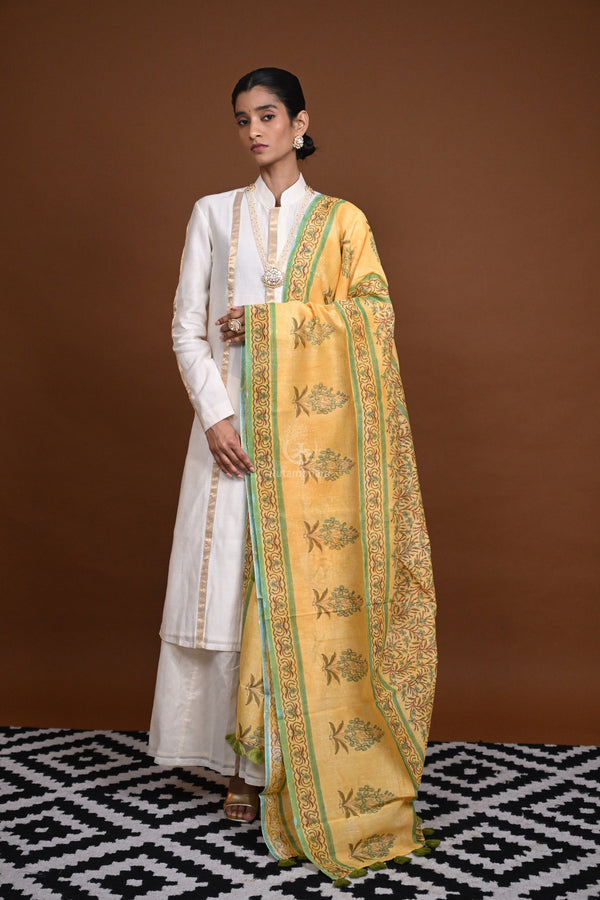 Hand Block Printed Chanderi Dupatta-Rutambhara-RUTAMBHARA