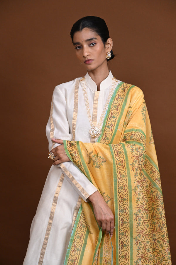 Hand Block Printed Chanderi Dupatta-Rutambhara-RUTAMBHARA