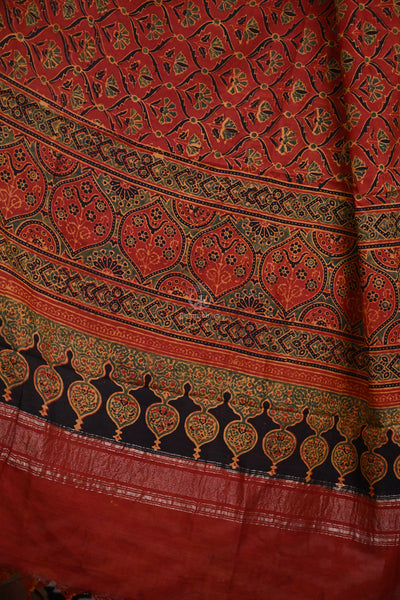 Ushraa - Light Rust Orange Handblock printed Ajrakh Mangalgiri Dupatta-Rutambhara-RUTAMBHARA