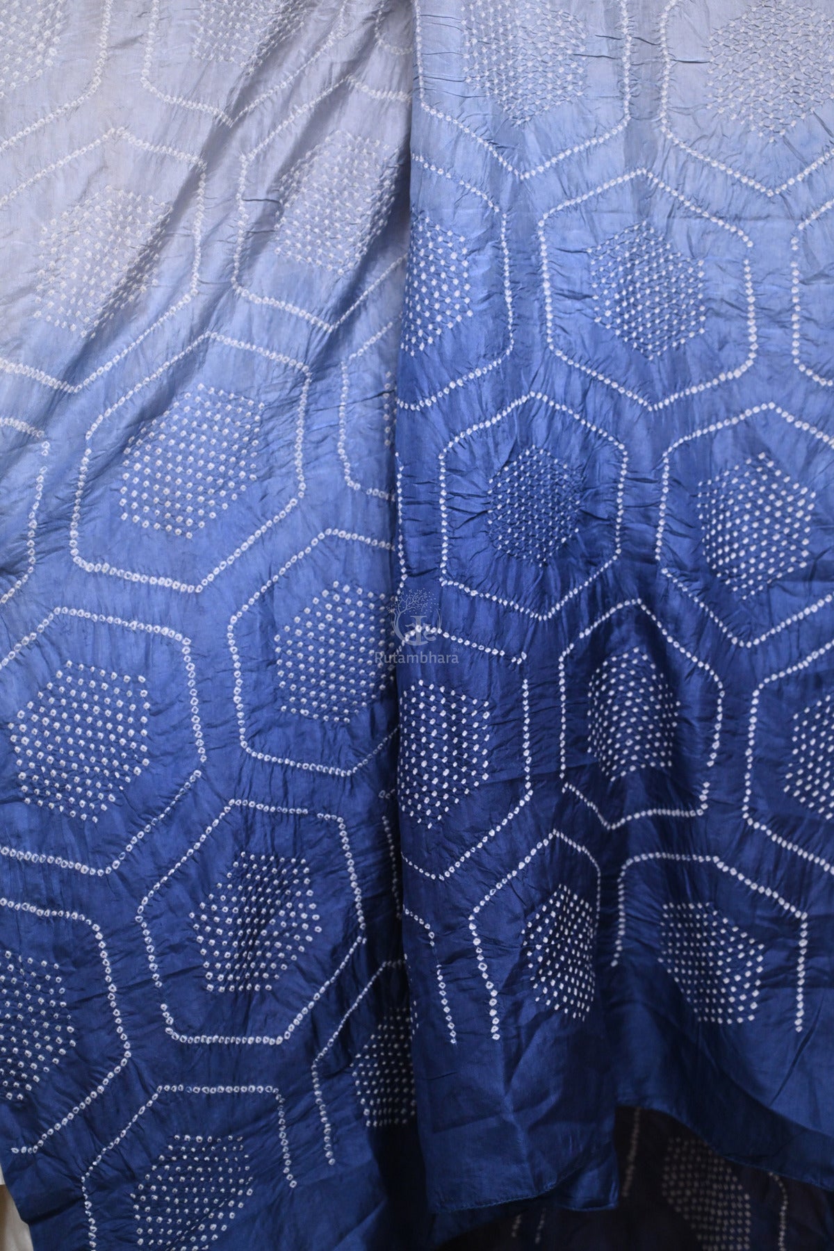BUSHRA - INDIGO BLUE RAI BANDHEJ SILK DUPATTA
