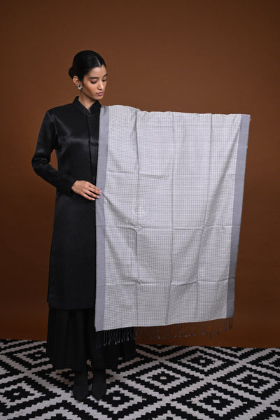 Eiraa - Handwoven Monochrome stole with broad plain border elegantly woven with silk and cotton yarns.-Rutambhara-RUTAMBHARA