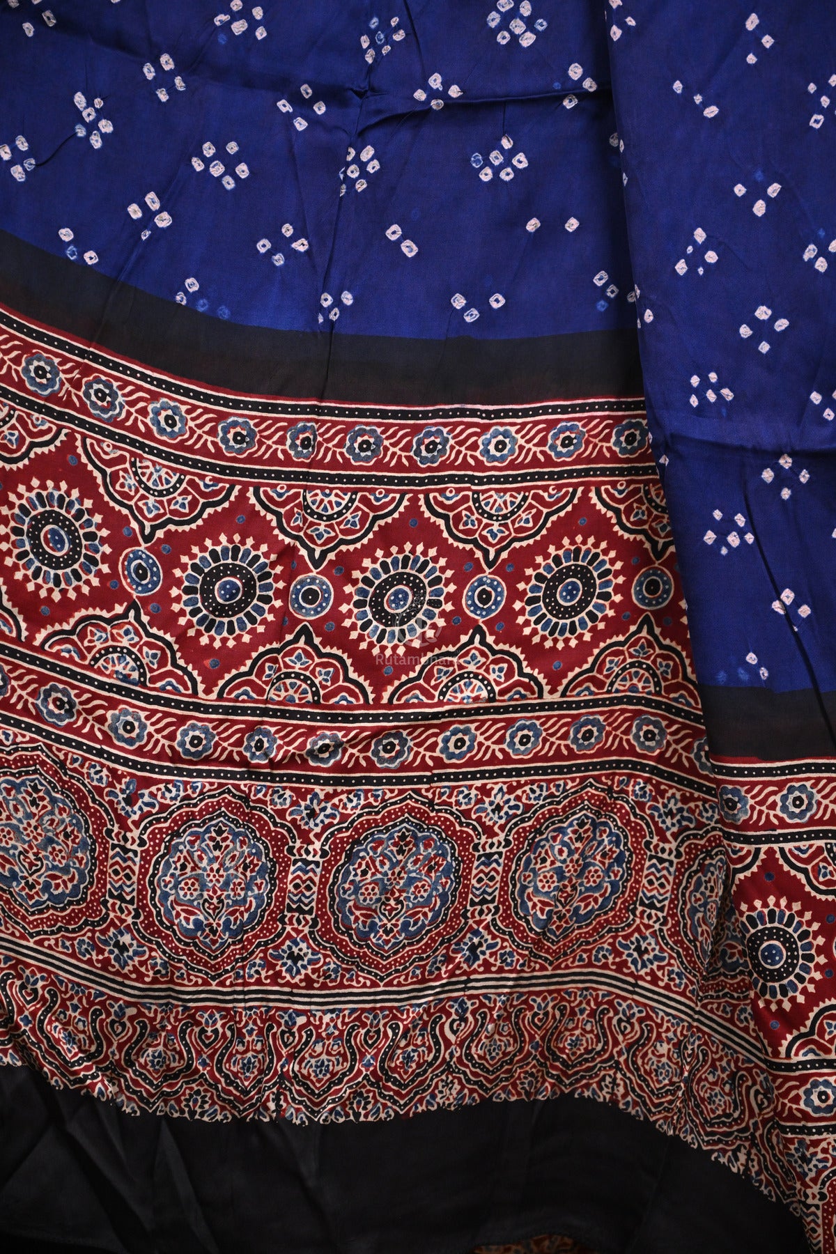 Rakbaa - Ink Blue Ajrakh Bandhej dupatta in Modal silk