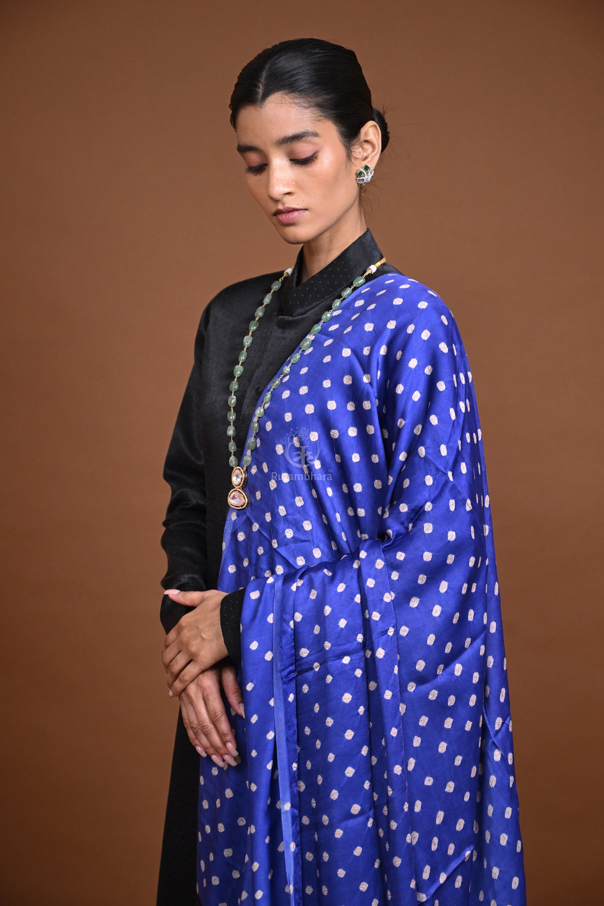 Rakbaa - Blue Black Ajrakh Bandhej dupatta in Modal silk