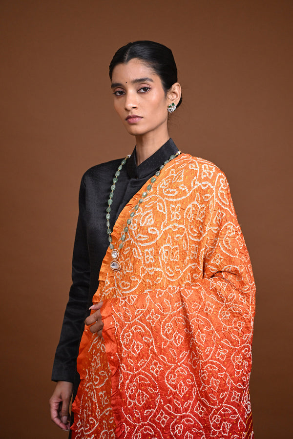 Handcrafted Bandhani Gajji Silk Dupatta-Rutambhara-RUTAMBHARA