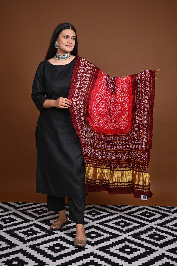Handcrafted Bandhani Gajji Silk Dupatta-Rutambhara-RUTAMBHARA