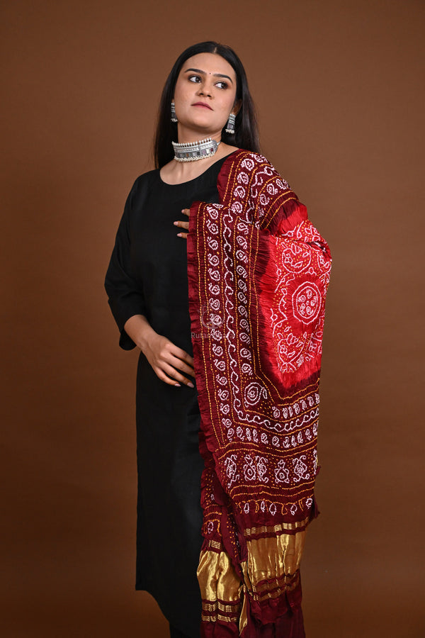 Handcrafted Bandhani Gajji Silk Dupatta-Rutambhara-RUTAMBHARA
