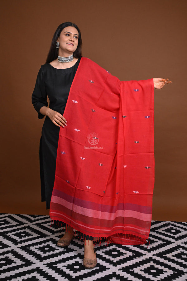 Handwoven Jamdani Cotton Dupatta-Rutambhara-RUTAMBHARA