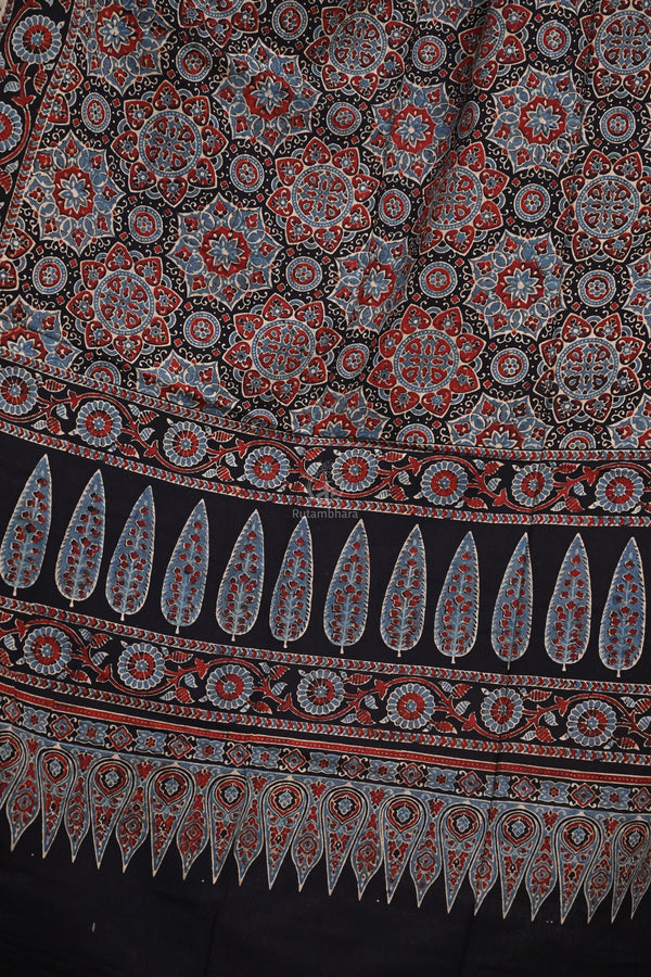 Ushraa - Black Handblock printed Cotton Ajrakh Dupatta-Rutambhara-RUTAMBHARA