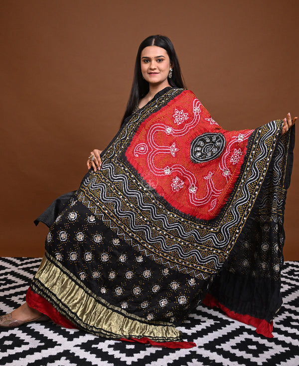 Handcrafted Bandhani Gajji Silk Dupatta-Rutambhara-RUTAMBHARA