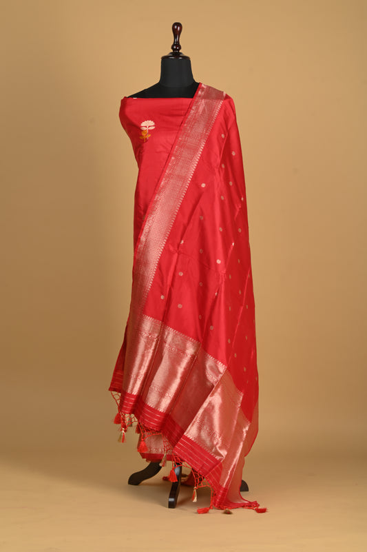 Noushk - Red Handwoven Pure Katan Silk Banarasi Full Suit-Rutambhara-RUTAMBHARA