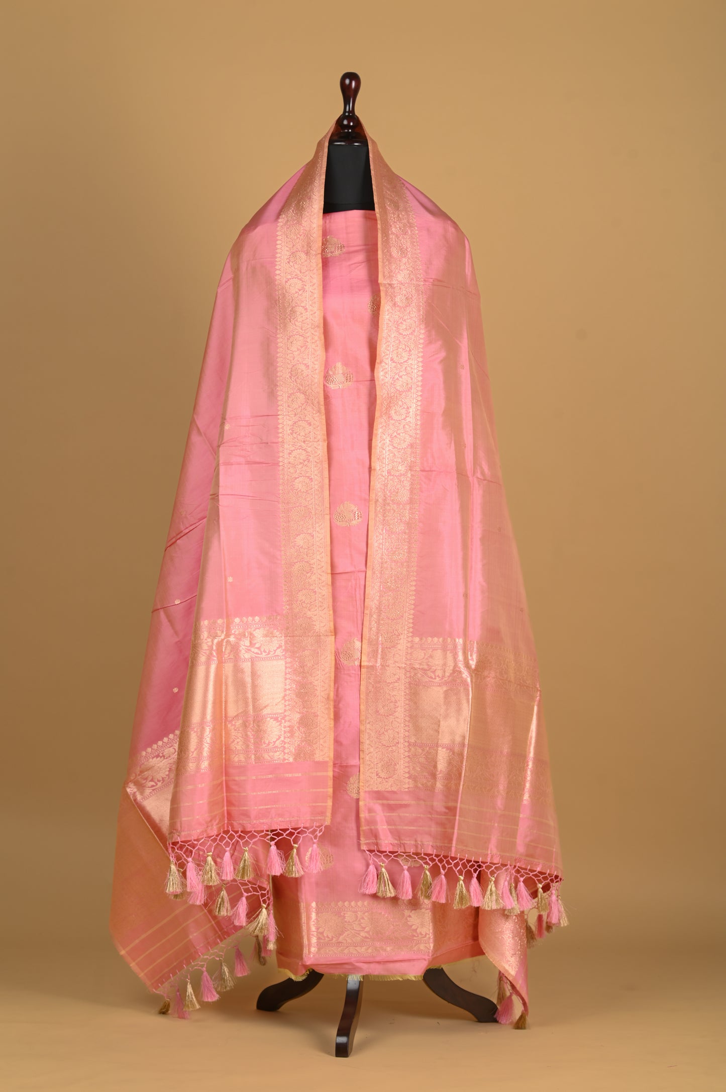 Noushk - Pastel Pink Handwoven Pure Katan Silk Banarasi Full Suit