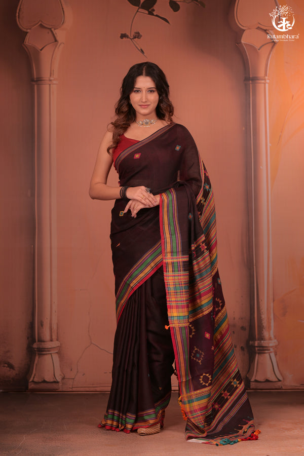 JESAAL - Threads of Tradition – Purple Kutchi Cotton Eri Silk Saree