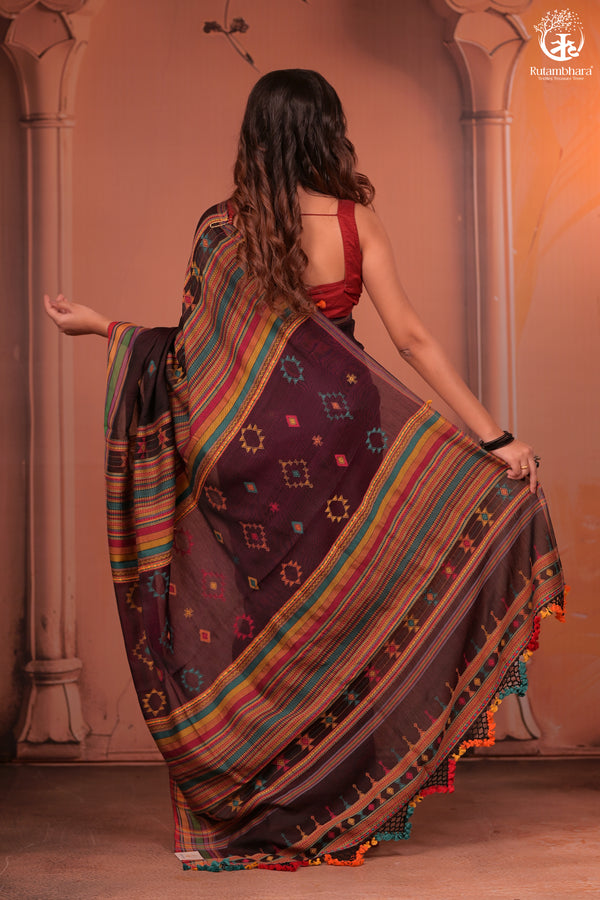 JESAAL - Threads of Tradition – Purple Kutchi Cotton Eri Silk Saree