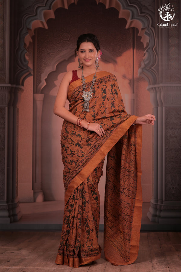 SIYAHI - Earthy Elegance in Mustard hues Cotton Saree with Gold Accents