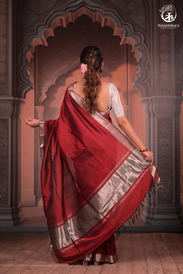 BHADRA - Elegant Mangalgiri Silk Saree with Lustrous Zari Detailing-RUTAMBHARA-RUTAMBHARA
