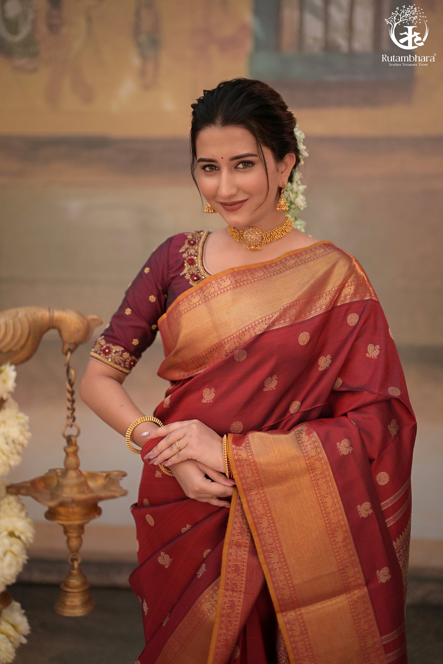 Eevara Reddish Maroon Kancheevaram Heirloom Silk Saree