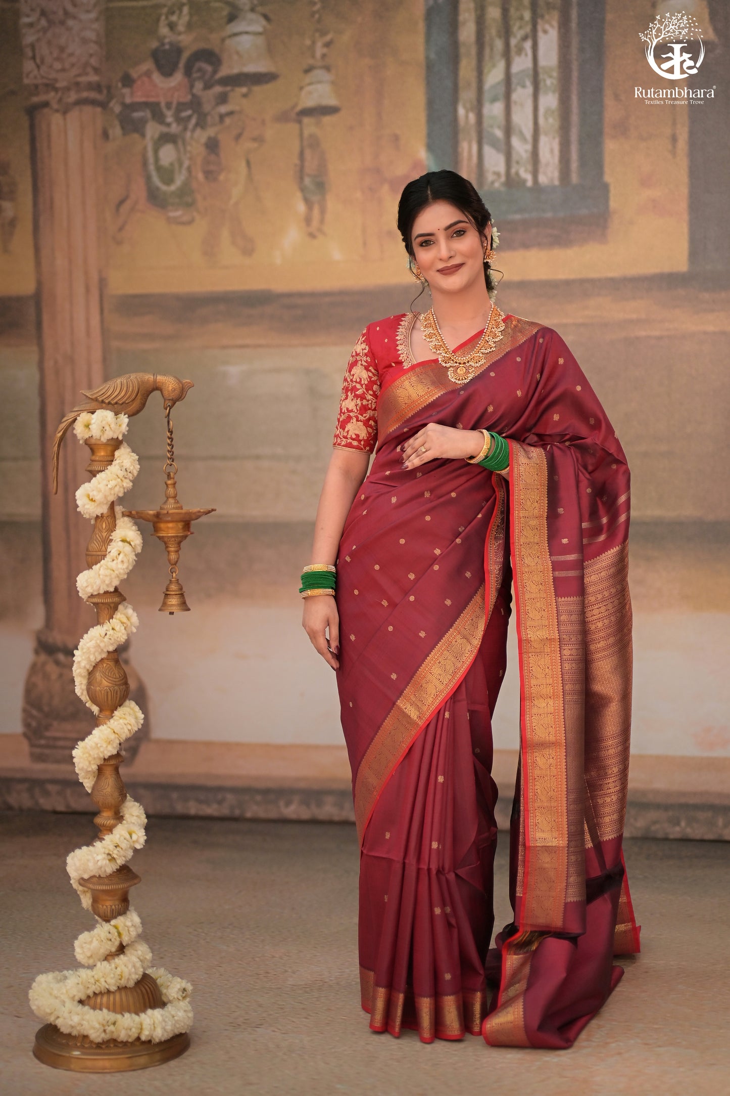 Eevara Burgundy Maroon Kancheevaram Heirloom Silk Saree