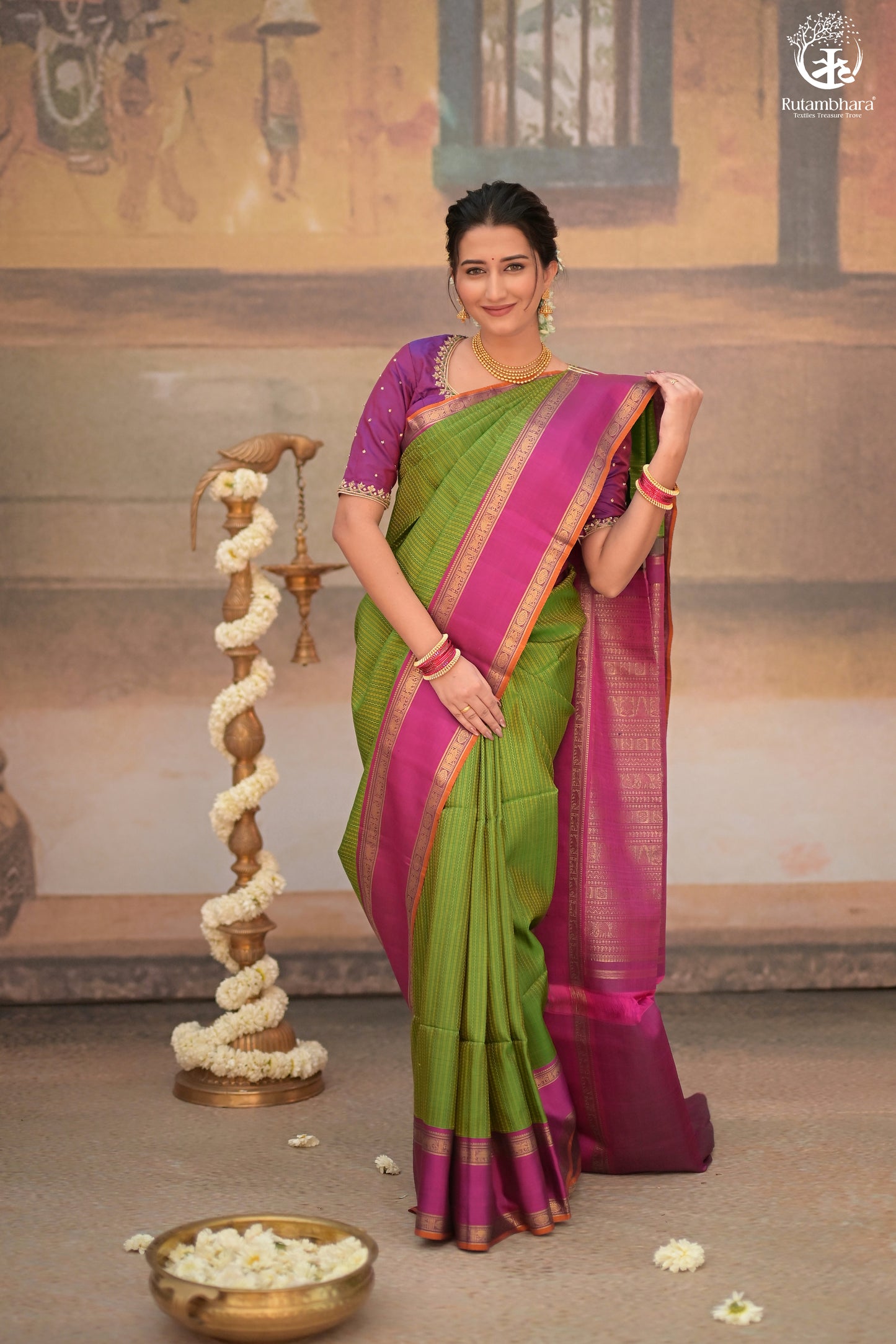 Eevara Green Magenta Kancheevaram Heirloom Silk Saree