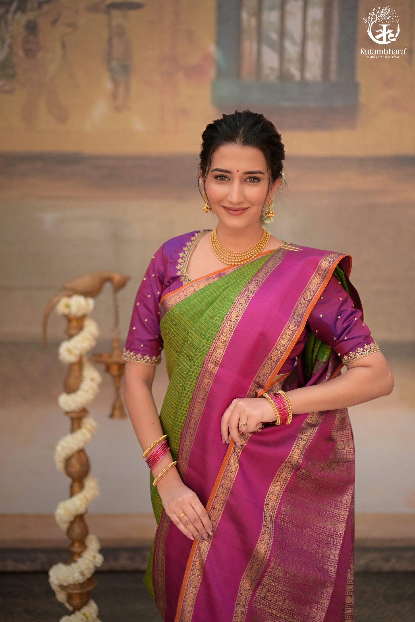 Eevara Green Magenta Kancheevaram Heirloom Silk Saree