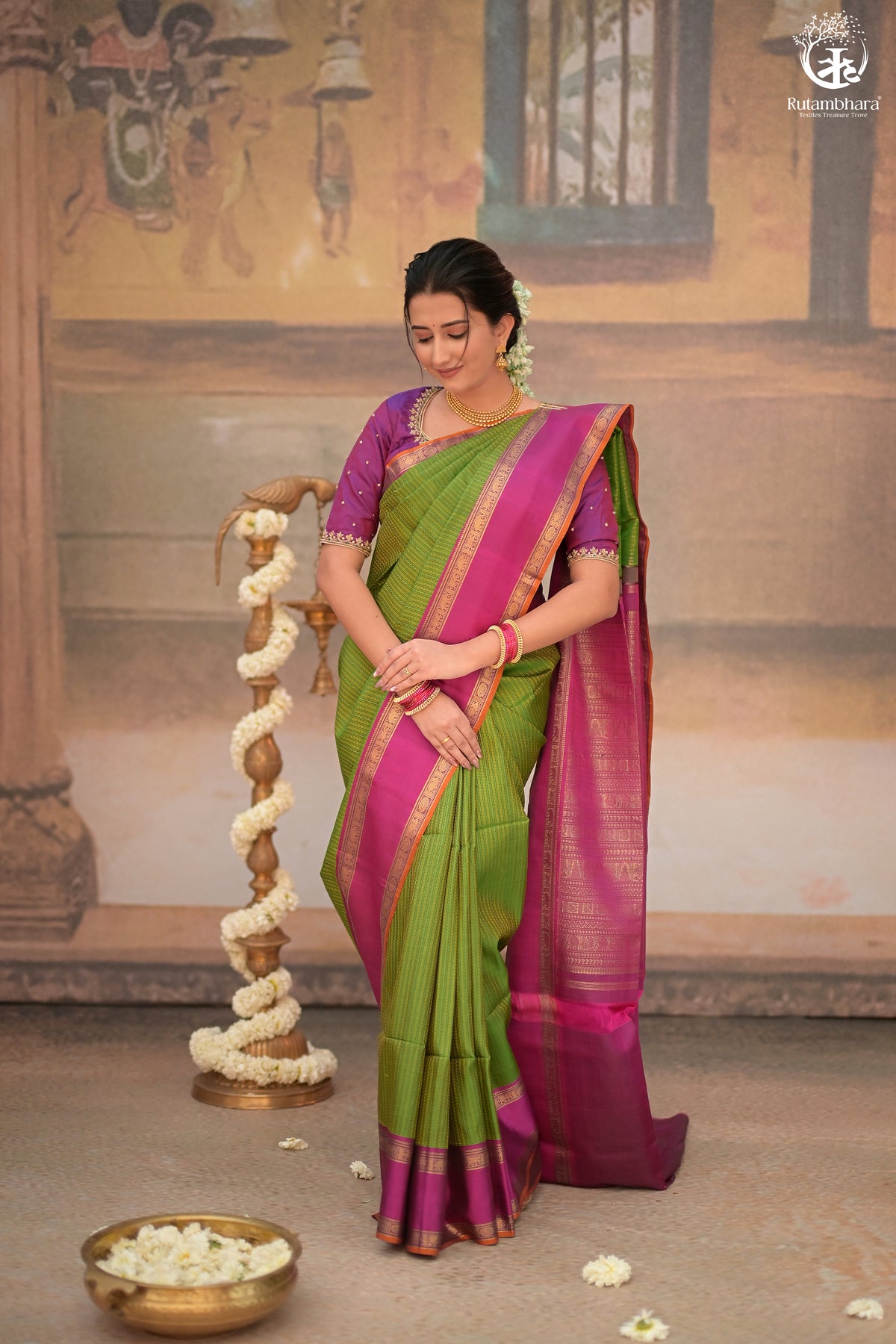Eevara Green Magenta Kancheevaram Heirloom Silk Saree
