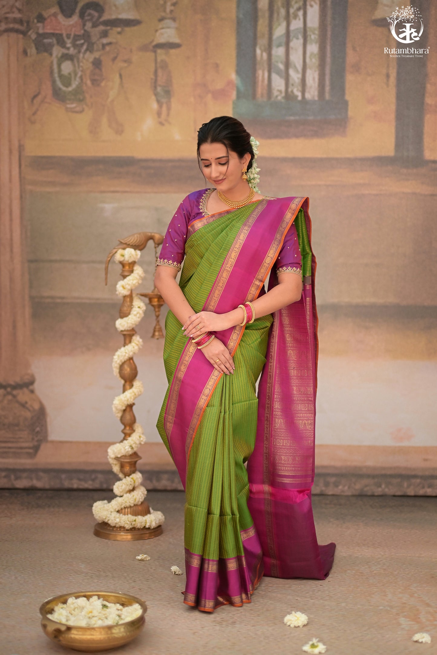 Eevara Green Magenta Kancheevaram Heirloom Silk Saree
