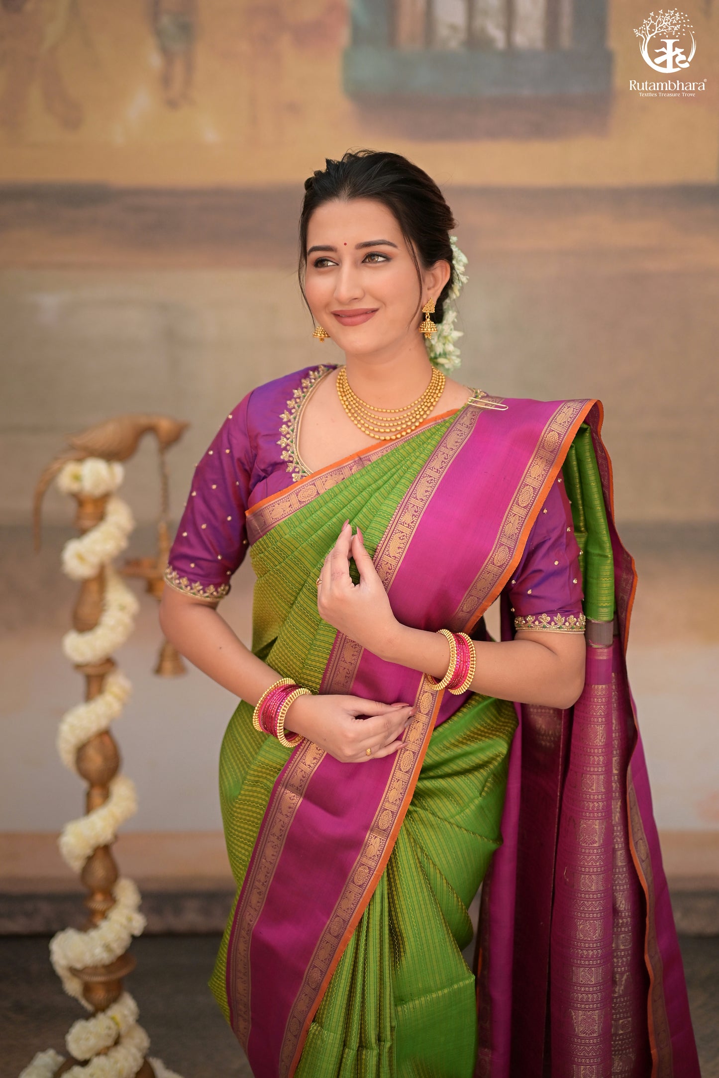 Eevara Green Magenta Kancheevaram Heirloom Silk Saree