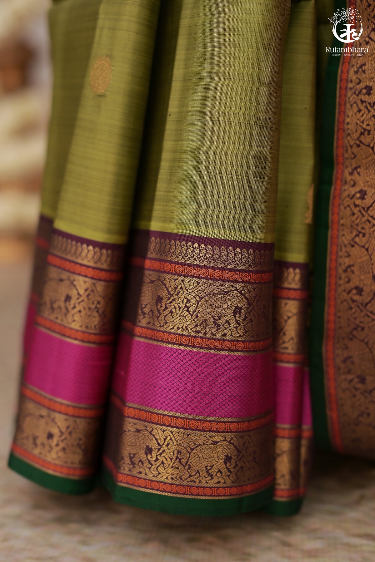 Eevara Pista Green Kancheevaram Heirloom Silk Saree
