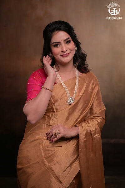 Swarvi - Lustrous Gold Handwoven Chanderi Tissue Saree-RUTAMBHARA-RUTAMBHARA