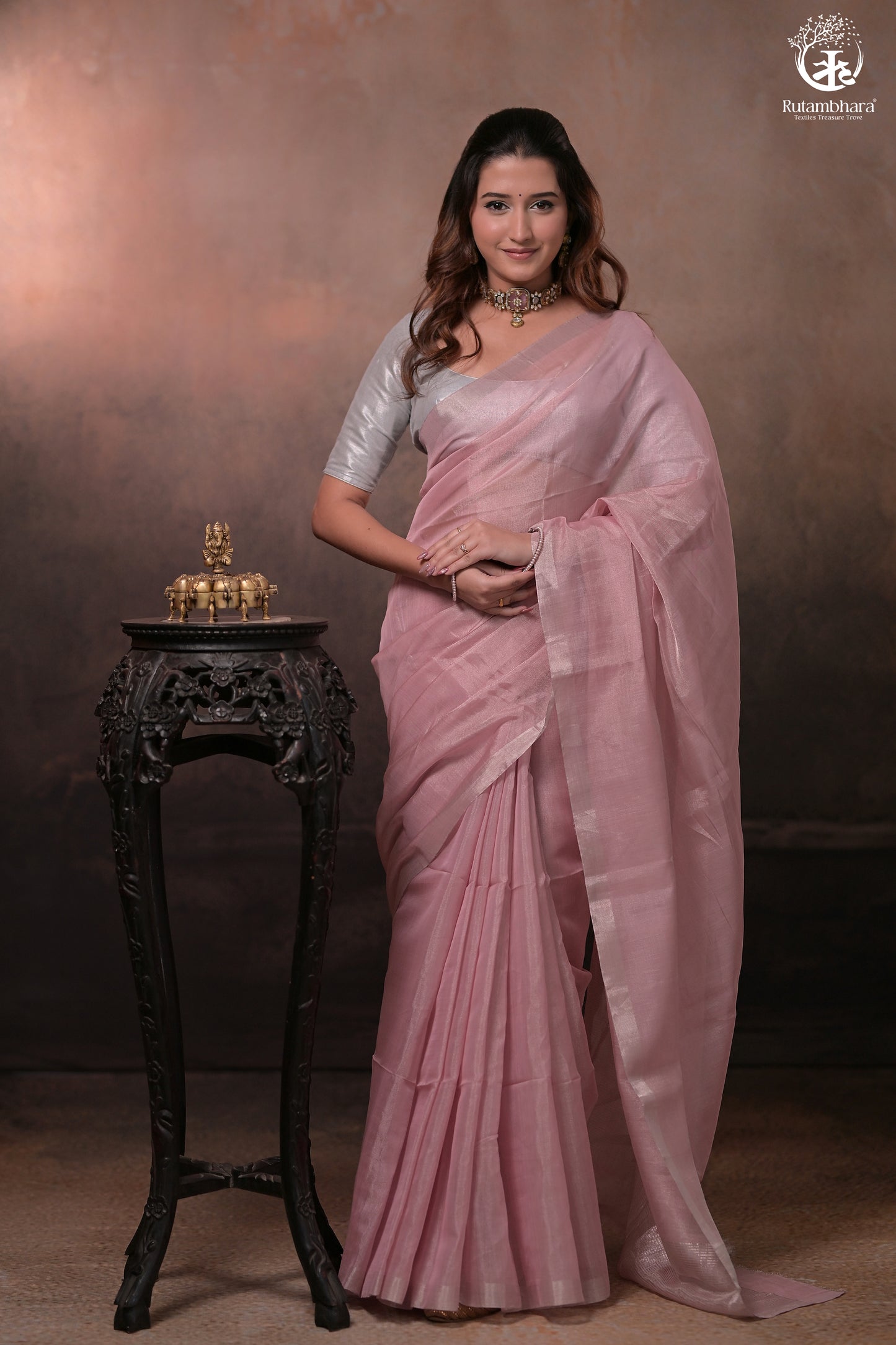 Swarvi - Elegance in Every Thread – Two Taar Chanderi Tissue Saree in Pastel Pink