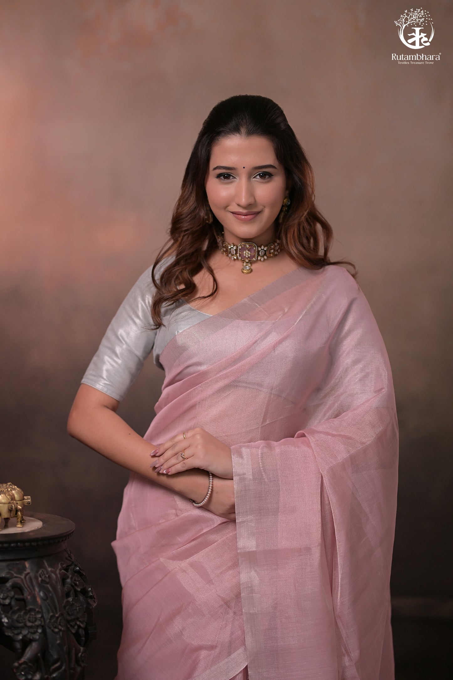 Swarvi - Elegance in Every Thread – Two Taar Chanderi Tissue Saree in Pastel Pink