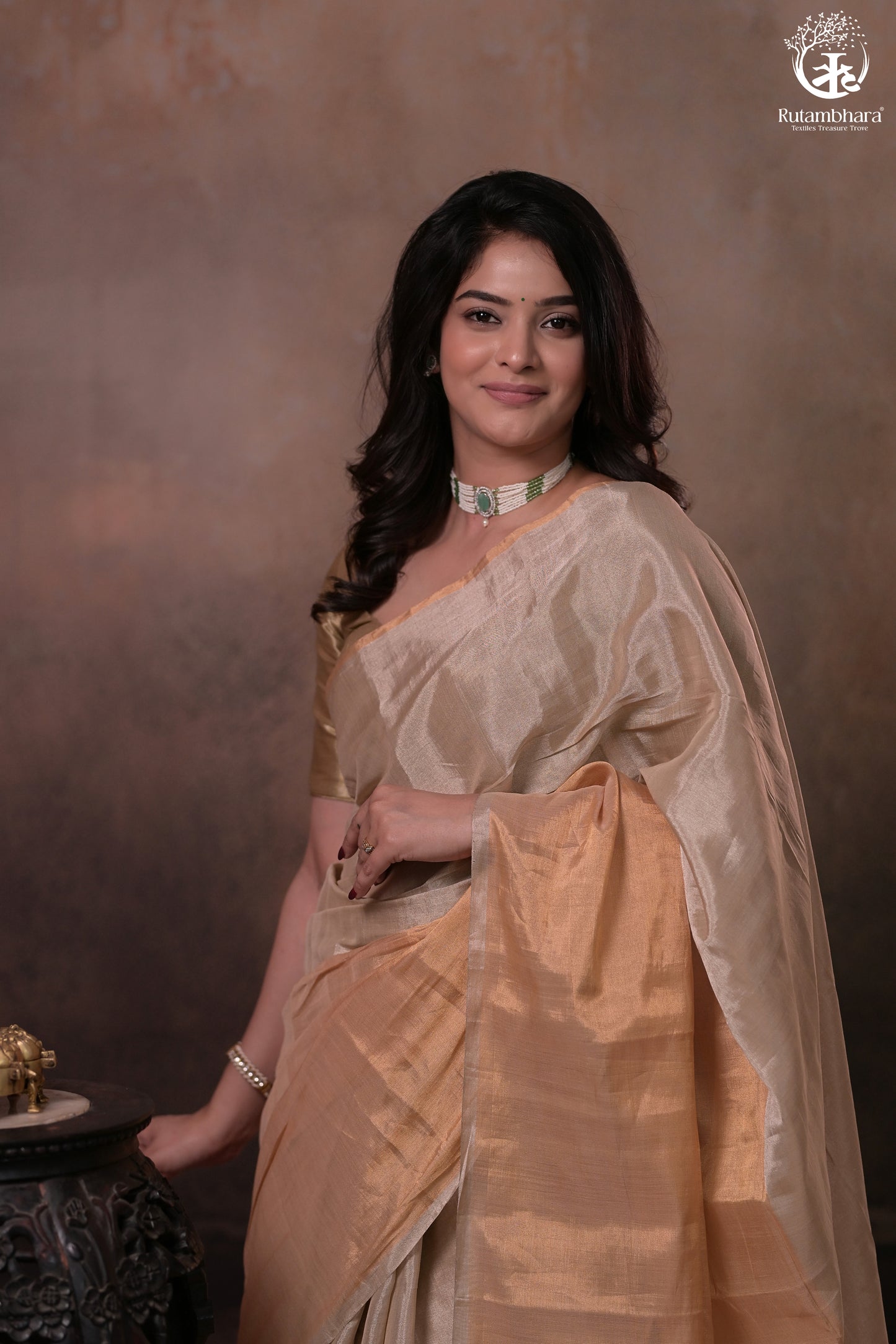 Swarvi - Handwoven Chanderi Zari Tissue Half-and-Half Saree in Gold & Silver