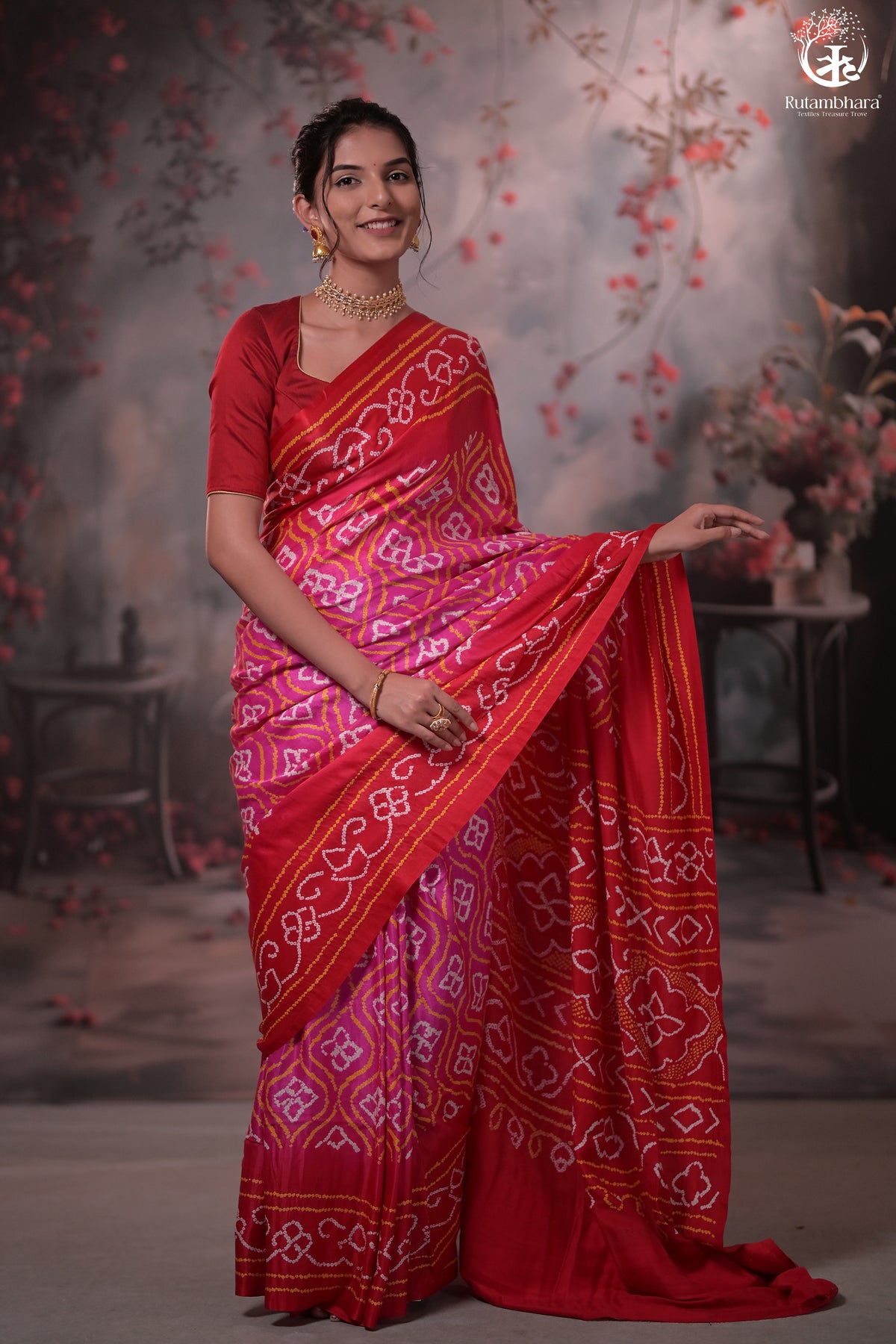 Pink Handcrafted Bandhani Gajji Silk Saree