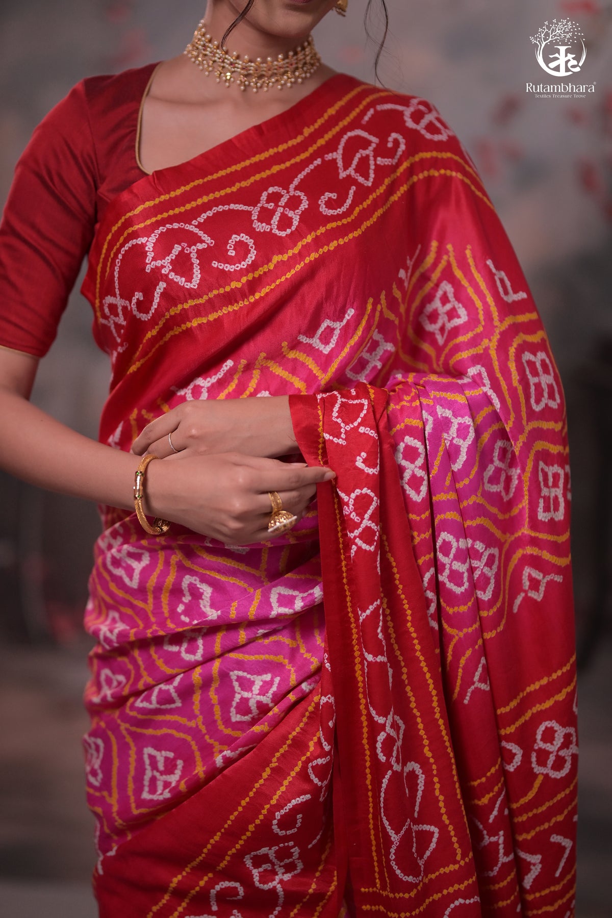 Pink Handcrafted Bandhani Gajji Silk Saree