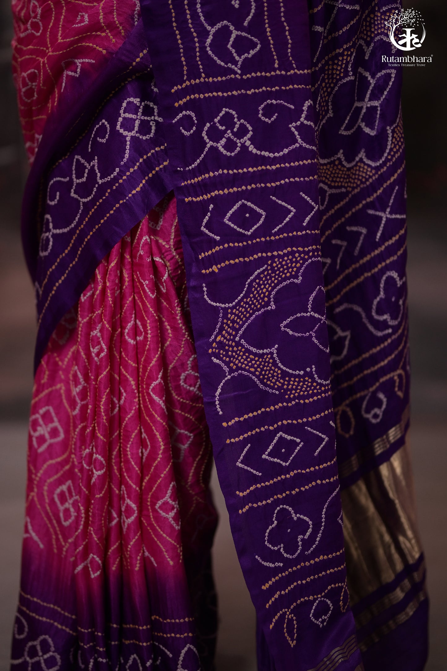 Elegant Gajji Silk Bandhani Saree – Purple & Pink Ombre