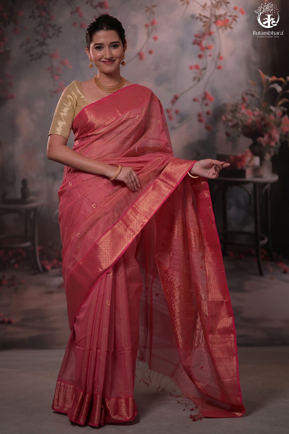 Narmaa - Pink Tissue With Zari Meena Butas Silk Cotton Saree