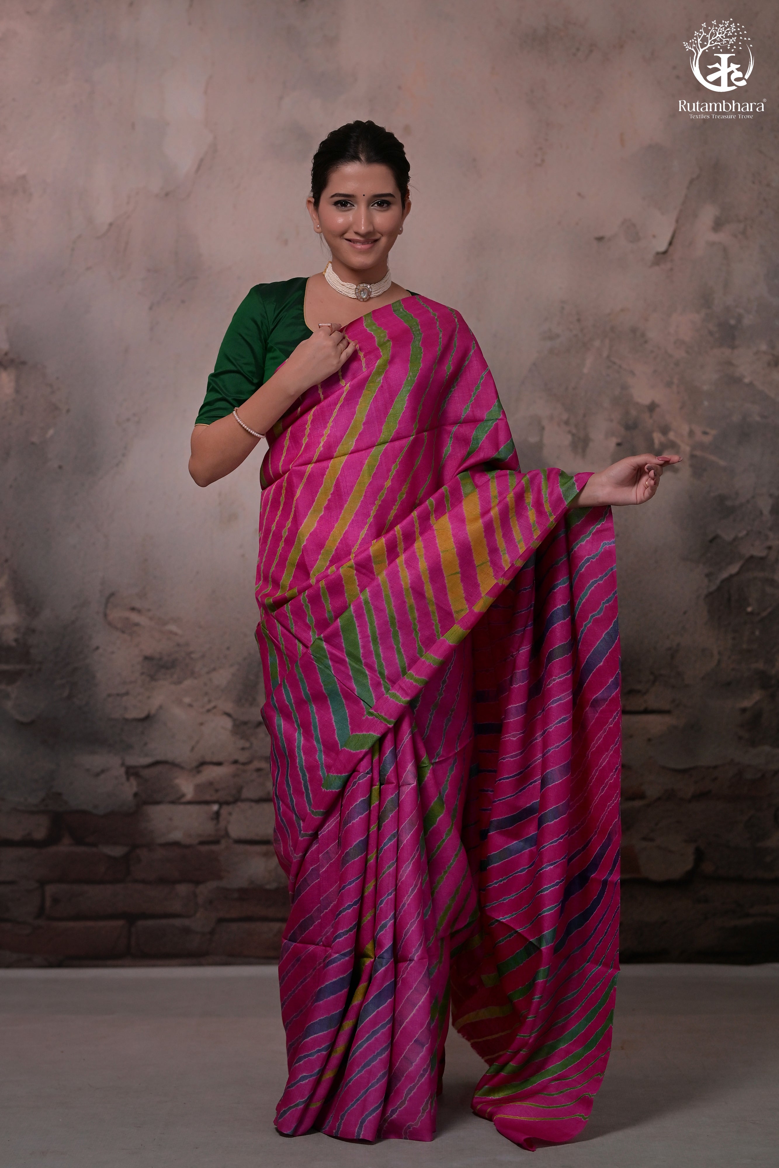 Dhanak - Magenta Pink Leheriya Saree In Tussar Silk