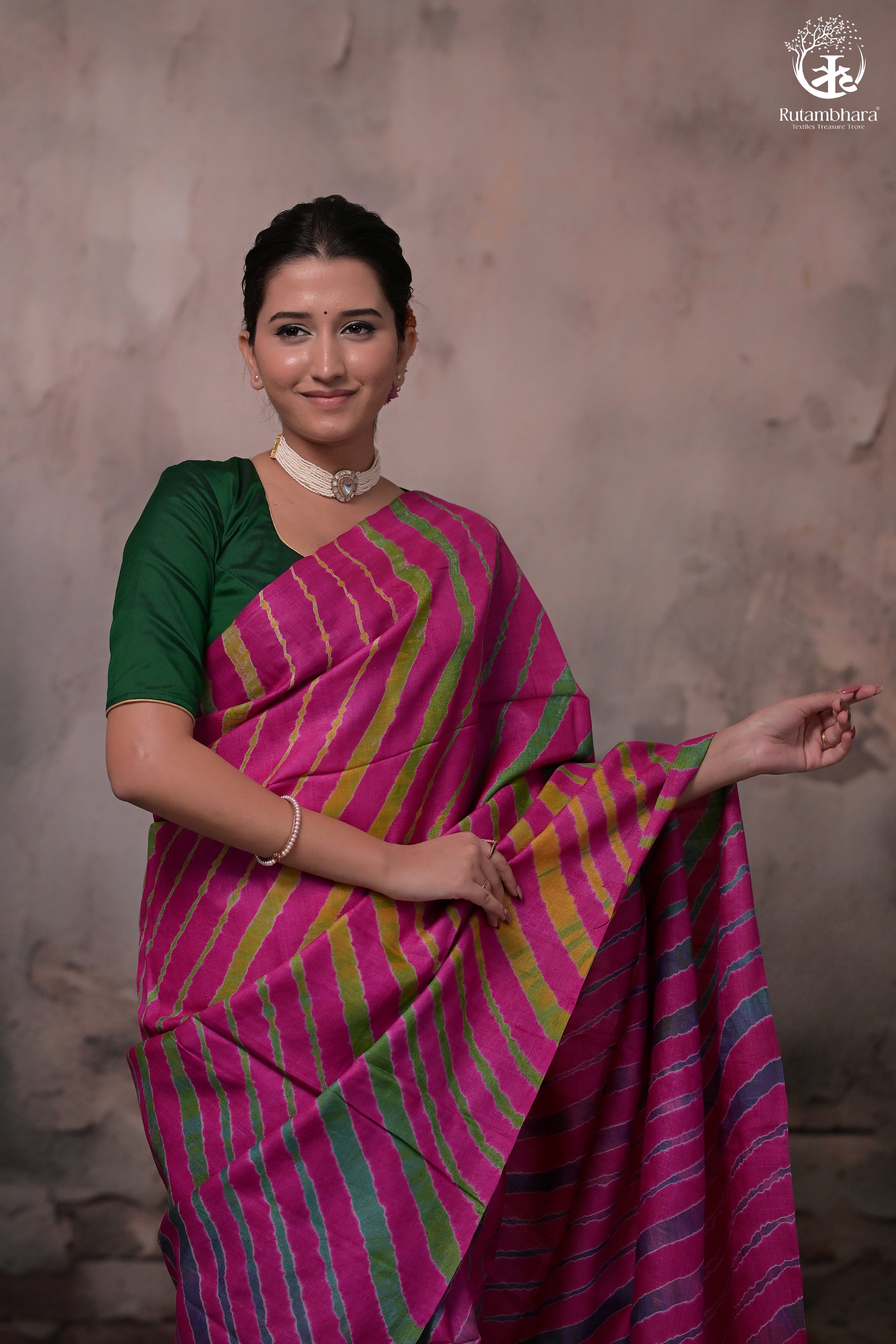 Dhanak - Magenta Pink Leheriya Saree In Tussar Silk