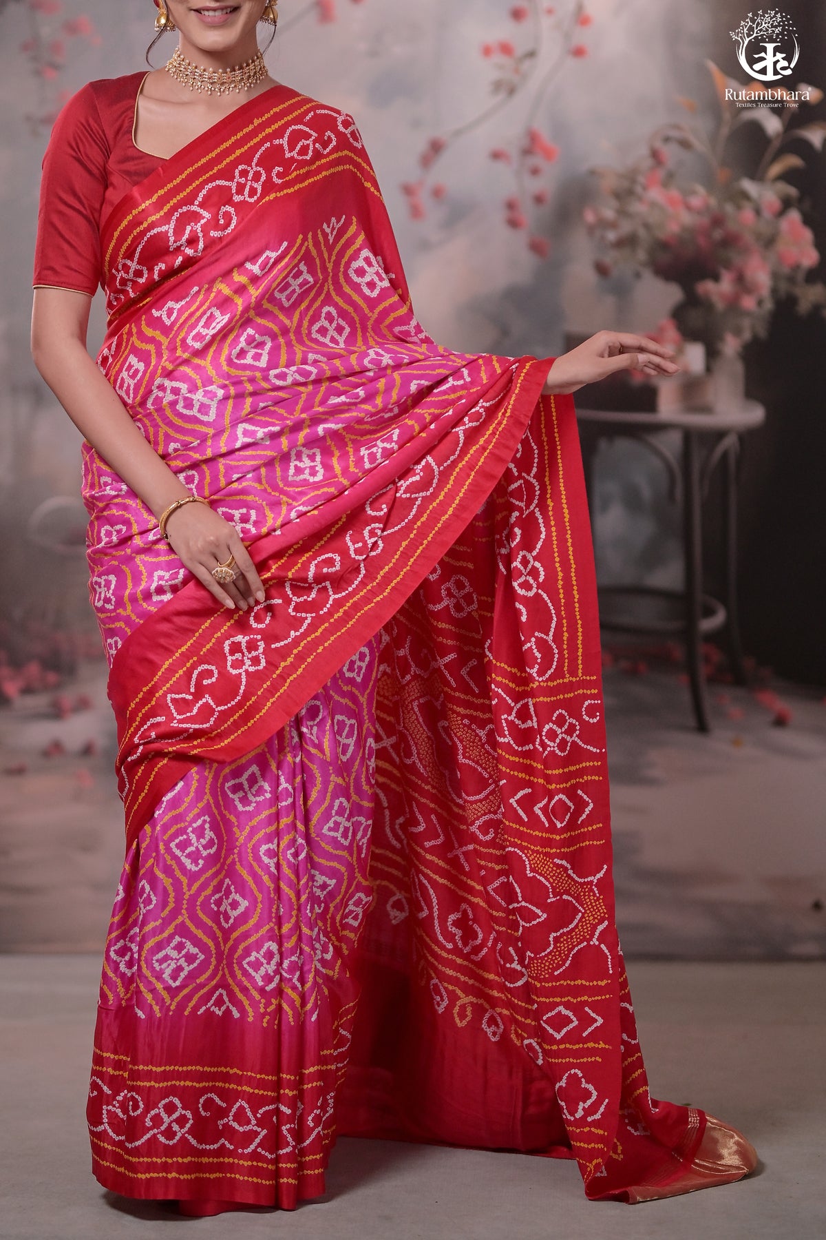 Pink Handcrafted Bandhani Gajji Silk Saree