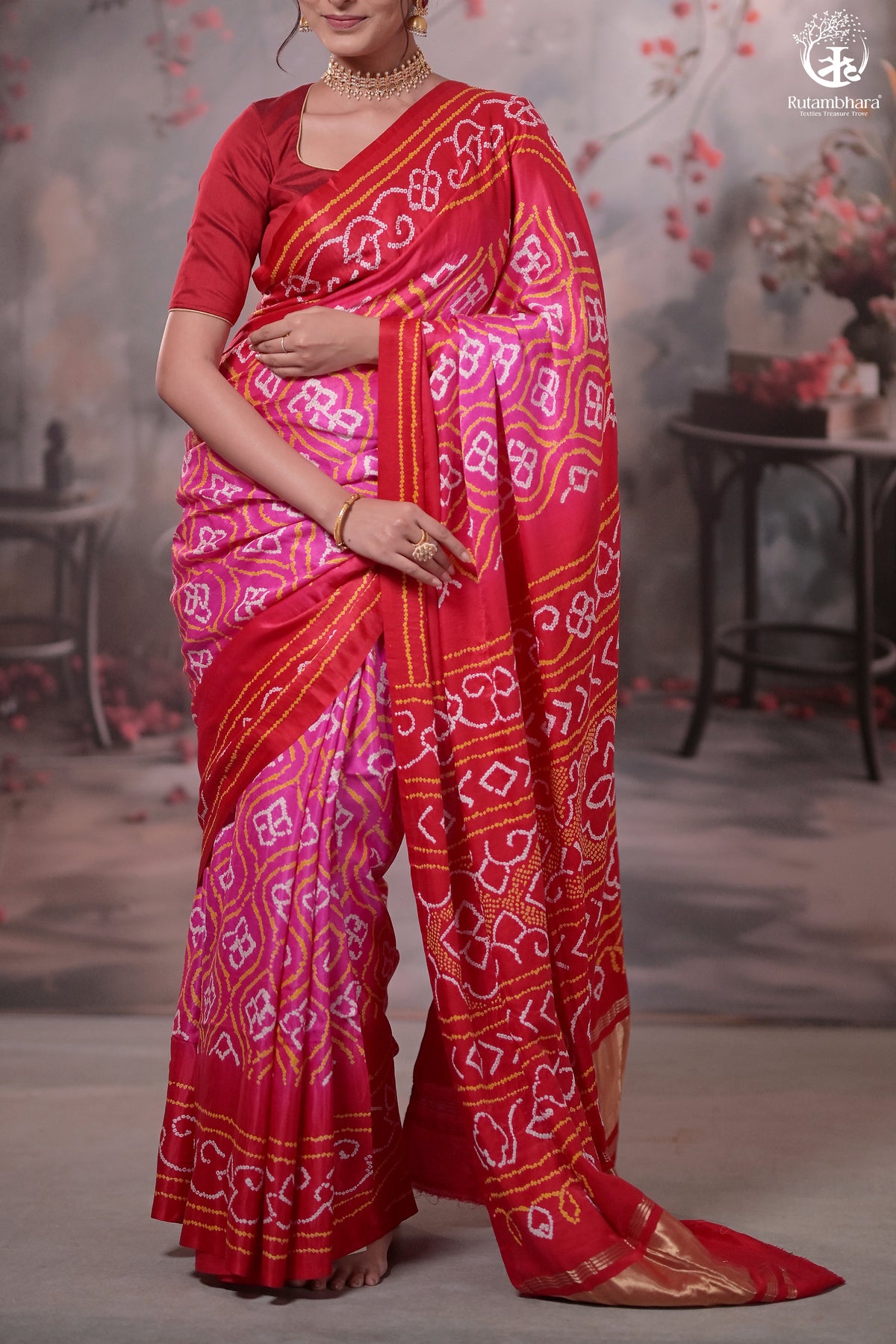 Pink Handcrafted Bandhani Gajji Silk Saree
