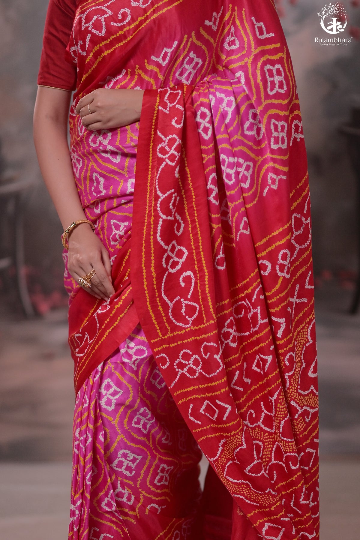 Pink Handcrafted Bandhani Gajji Silk Saree