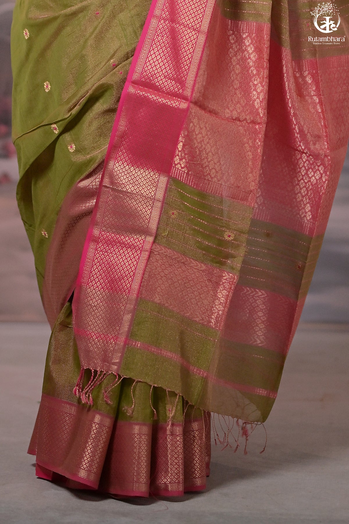 Narmaa - Green Tissue With Zari Meena Butas Silk Cotton Saree