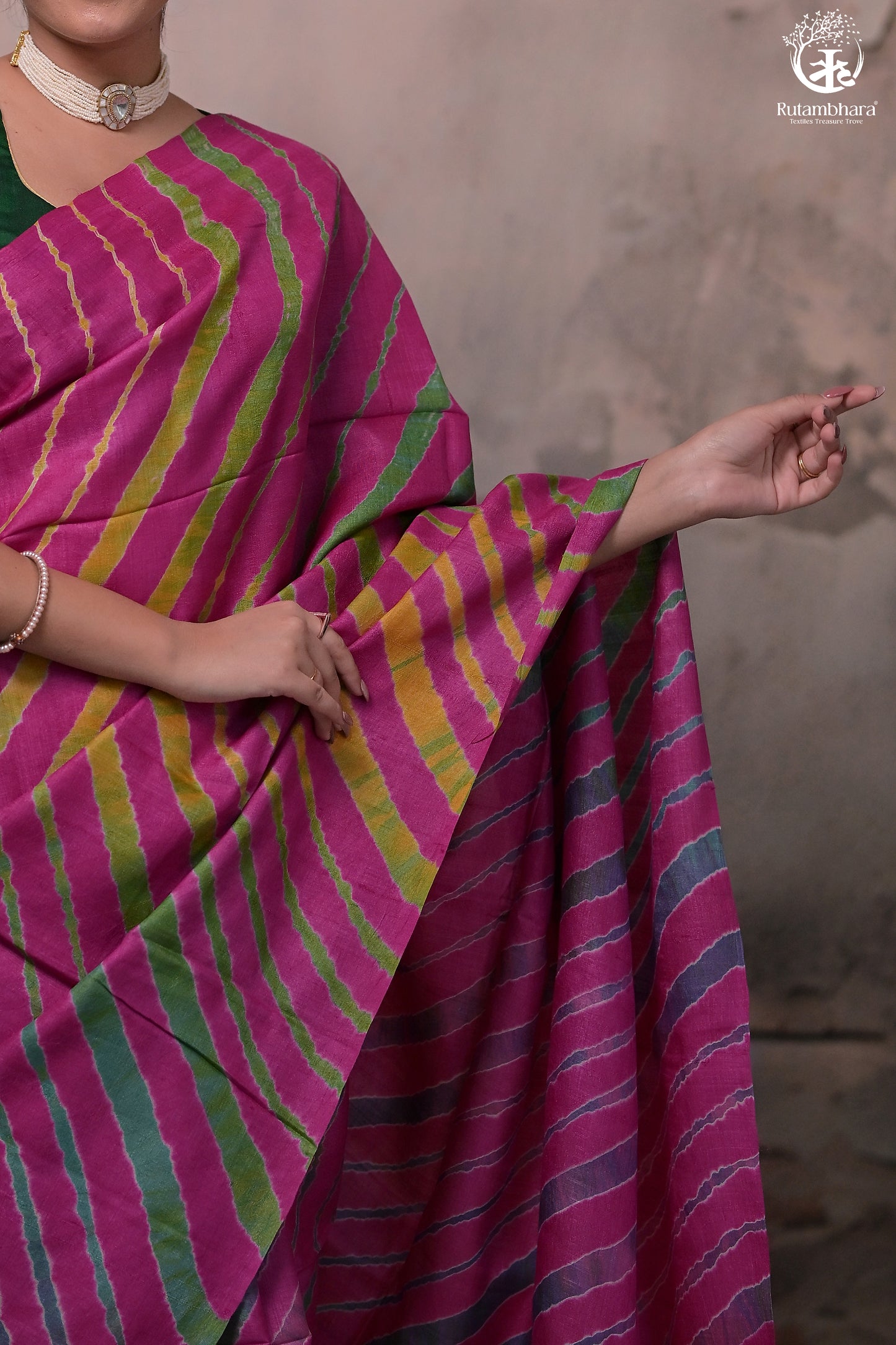 Dhanak - Magenta Pink Leheriya Saree In Tussar Silk